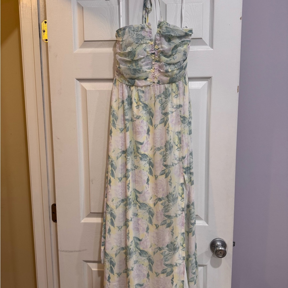 Lulu's Pastel Floral Crisscross Maxi Dress in Mint, Lilac, Yellow - Picture 3 of 6